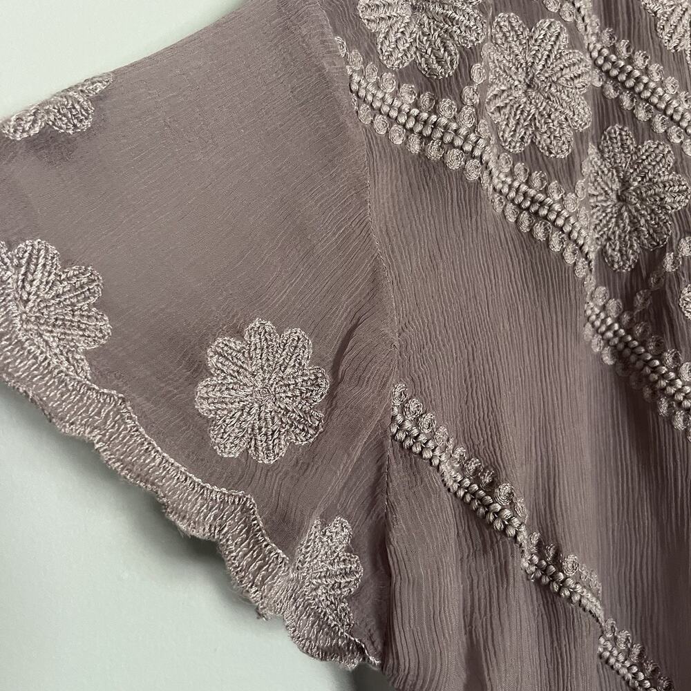 Sundance Sheer Small Boho Dress Embroidery Lavender Plum Cover-Up Beach Crinkled - Picture 3 of 10